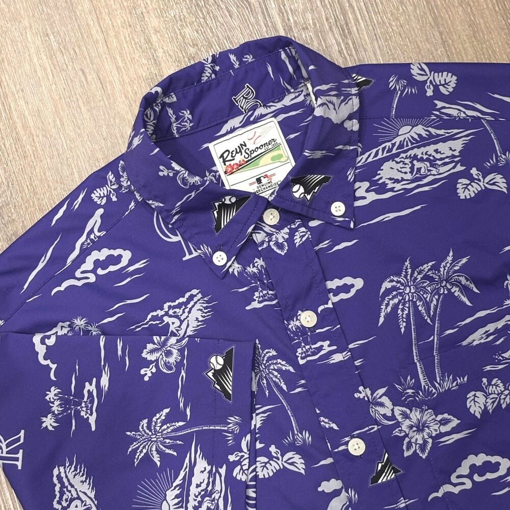 Reyn Spooner Shirt Purple Colorado Rockies MLB Hawaiian Performance Mens Small